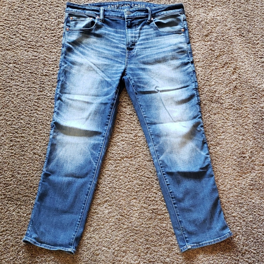 American Eagle Outfitters Blue Straight Jeans with Fading